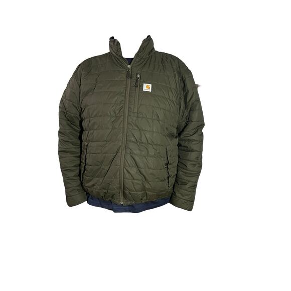 Carhartt Men’s Olive Green Puffer Jacket - Size 2XL - Full Zip Nylon Shell - Picture 1 of 16